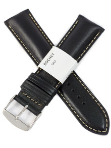 Pasek skórzany do zegarka - Rochet Ibiza 5560801 - 22 mm - Czarny beżowe przyszycie