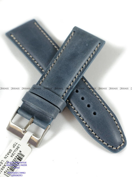 Pasek skórzany do zegarka - LAVVU LSKUJ22 - 22 mm niebieski