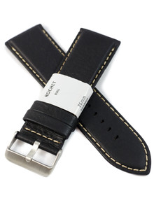 Pasek skórzany do zegarka - Rochet Aviator 5522601 - 26 mm - Czarny beżowe przyszycie