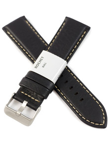 Pasek skórzany do zegarka - Rochet Aviator 5520801 - 22 mm - Czarny beżowe przyszycie