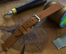 Pasek skórzany ręcznie robiony A. Kucharski Leather - Conceria Il Ponte Maya Simple - cognac/white 16 mm