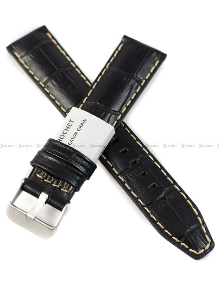 Pasek skórzany do zegarka - Rochet Indiana 5590701 - 20 mm - Czarny beżowe przyszycie