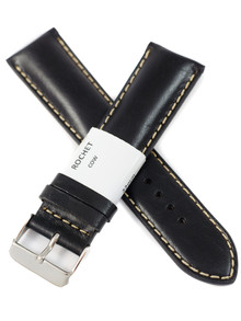 Pasek skórzany do zegarka - Rochet Colorado 7602201 - 22 mm - Czarny beżowe przyszycie