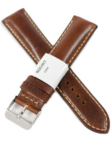 Pasek skórzany do zegarka - Rochet Colorado 7602003 - 20 mm - Brązowy beżowe przyszycie