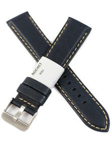 Pasek skórzany do zegarka - Rochet Aviator 5520706 - 20 mm - Niebieski beżowe przyszycie