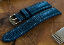 Pasek skórzany ręcznie robiony A. Kucharski Leather - Conceria Puccini Palmellato - ocean/white 22 mm