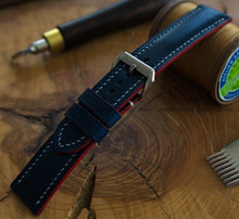 Pasek skórzany ręcznie robiony A. Kucharski Leather - Conceria Walpier Buttero - blue/white 28 mm