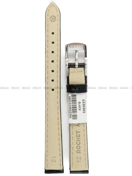 Pasek skórzany do zegarka - Rochet Screen 6330301 - 12  mm - Czarny