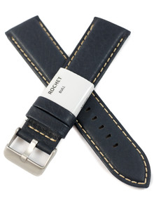 Pasek skórzany do zegarka - Rochet Aviator 5520806 - 22 mm - Niebieski beżowe przyszycie