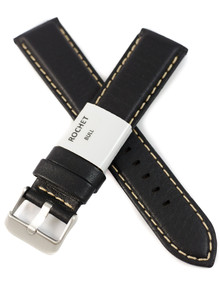 Pasek skórzany do zegarka - Rochet Aviator 5520701 - 20 mm - Czarny beżowe przyszycie