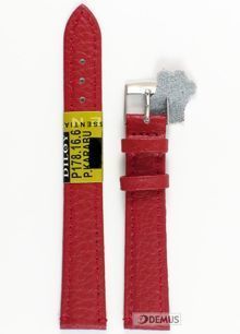 Pasek skórzany do zegarka - Diloy P178.16.6 - 16 mm czerwony