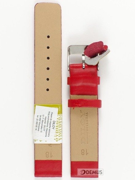 Pasek skórzany do zegarka - Diloy 327.18.6 - 18 mm czerwony