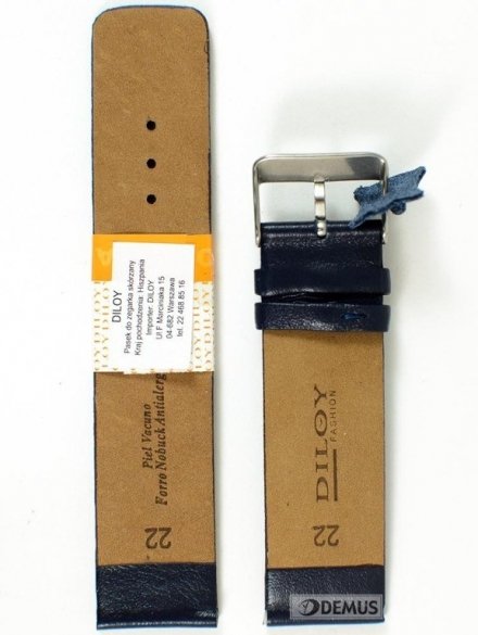 Pasek skórzany do zegarka - Diloy 327.22.5 - 22mm niebieski