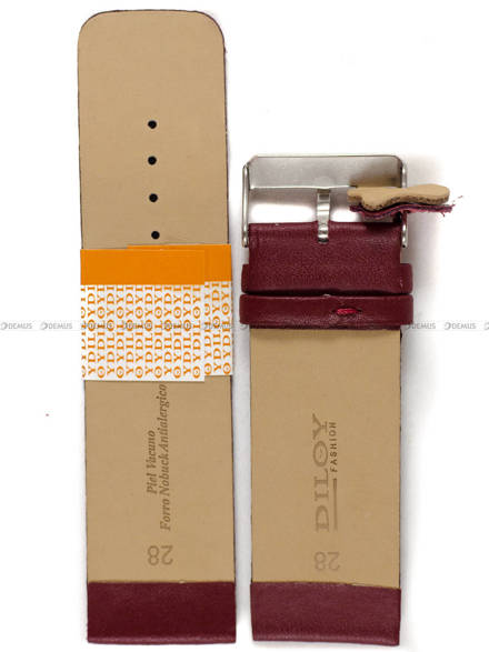 Pasek skórzany do zegarka - Diloy 327.28.4 28mm bordowy