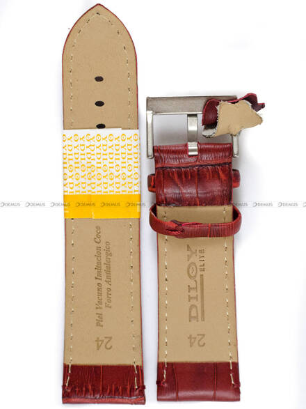 Pasek skórzany do zegarka - Diloy 361.24.4 - 24mm bordowy
