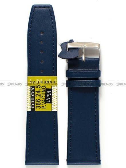 Pasek skórzany do zegarka - Diloy 366.24.5 - 24 mm niebieski