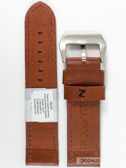 Pasek skórzany do zegarka - Diloy 384.24.8.1 - 24 mm brązowy