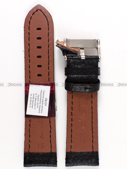 Pasek skórzany do zegarka - Diloy 394.24.1 - 24 mm czarny