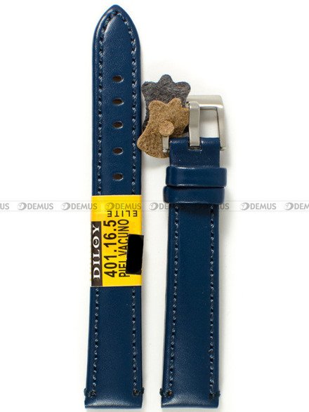Pasek skórzany do zegarka - Diloy 401.16.5 - 16 mm niebieski