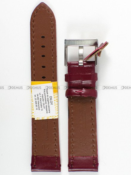 Pasek skórzany do zegarka - Diloy 401.20.4 - 20 mm bordowy