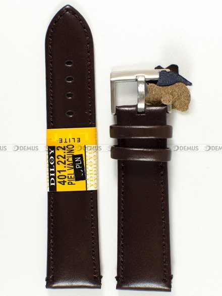Pasek skórzany do zegarka - Diloy 401.22.2 - 22 mm brązowy