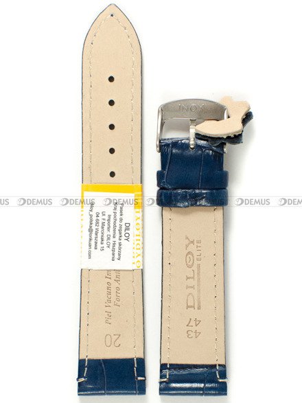 Pasek skórzany do zegarka - Diloy 402.20.5 - 20 mm niebieski
