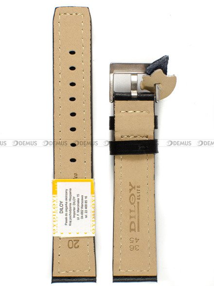 Pasek skórzany do zegarka - Diloy P353.20.1 - 20 mm czarny