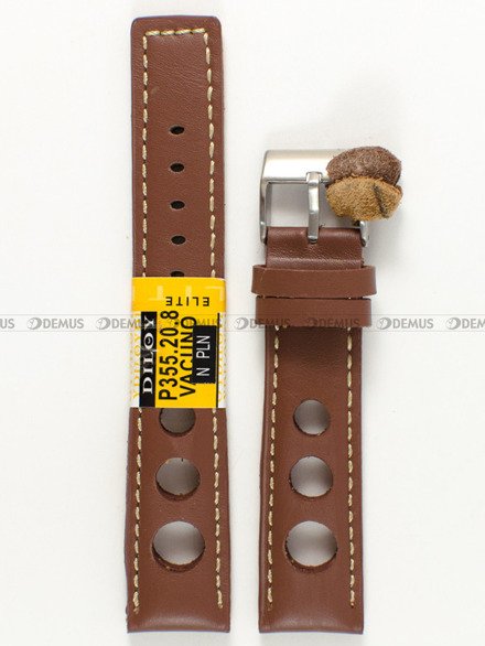 Pasek skórzany do zegarka - Diloy P355.20.8 - 20 mm brązowy