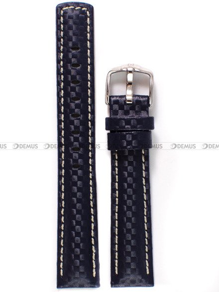 Pasek skórzany do zegarka - Hirsch Carbon 02592080-2-18 L W - 18 mm niebieski
