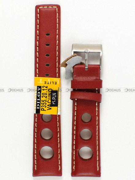 Pasek skórzany do zegarka - czerwony - Diloy P355.20.12 - 20 mm czerwony