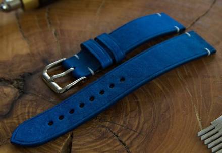 Pasek skórzany ręcznie robiony A. Kucharski Leather - Conceria Il Ponte Maya Simple - blue/white 26 mm