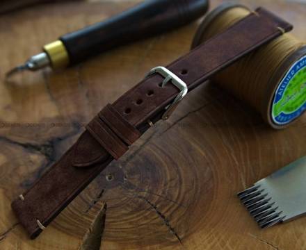 Pasek skórzany ręcznie robiony A. Kucharski Leather - Conceria Il Ponte Maya Simple - chocolate/camel 24 mm