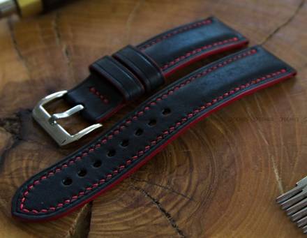 Pasek skórzany ręcznie robiony A. Kucharski Leather - Conceria Il Ponte Maya - black/red 16 mm