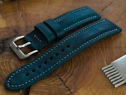 Pasek skórzany ręcznie robiony A. Kucharski Leather - Conceria Il Ponte Maya - turquoise/white 26 mm