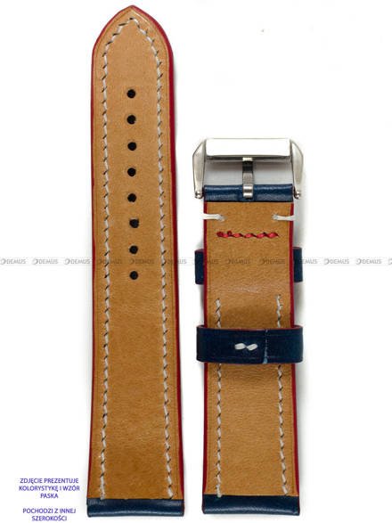 Pasek skórzany ręcznie robiony A. Kucharski Leather - Conceria Walpier Buttero - blue/white 16 mm