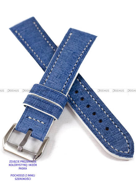 Pasek skórzany ręcznie robiony A. Kucharski Leather - Grattamacco - Blue/White - 18 mm