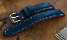 Pasek skórzany ręcznie robiony A. Kucharski Leather - Conceria Walpier Buttero - blue/white 16 mm